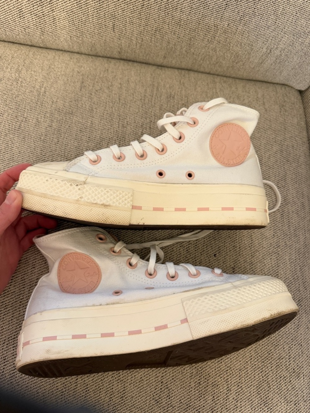 Converse Pink and White Low-Top Canvas Sneakers